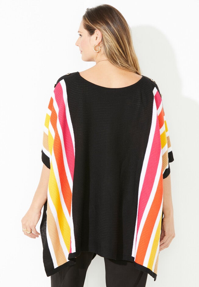Liz&Me® Rib Striped Poncho, , on-hover image number null
