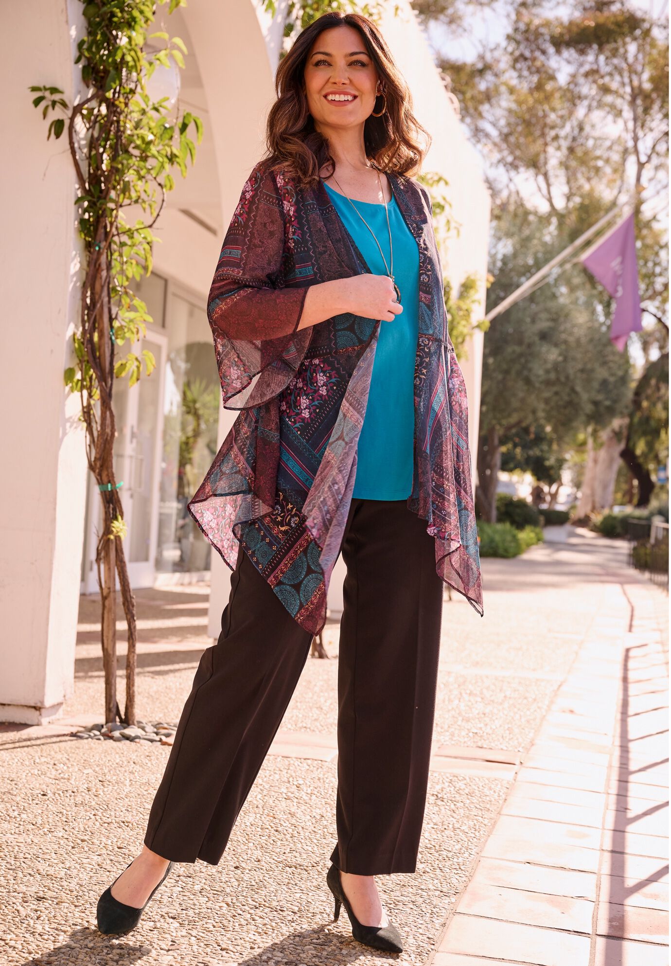 Seasonless Cascade Kimono, TEAL PURPLE PATCHWORK, alternate image number 2