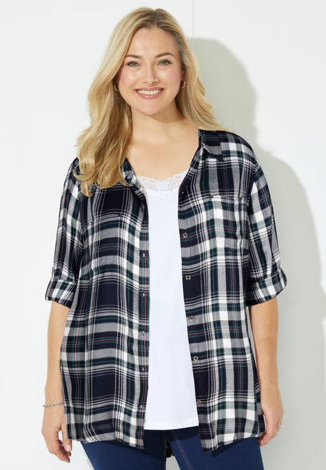 Modern Plaid Blouse, BLUE MULTI PLAID, hi-res image number null