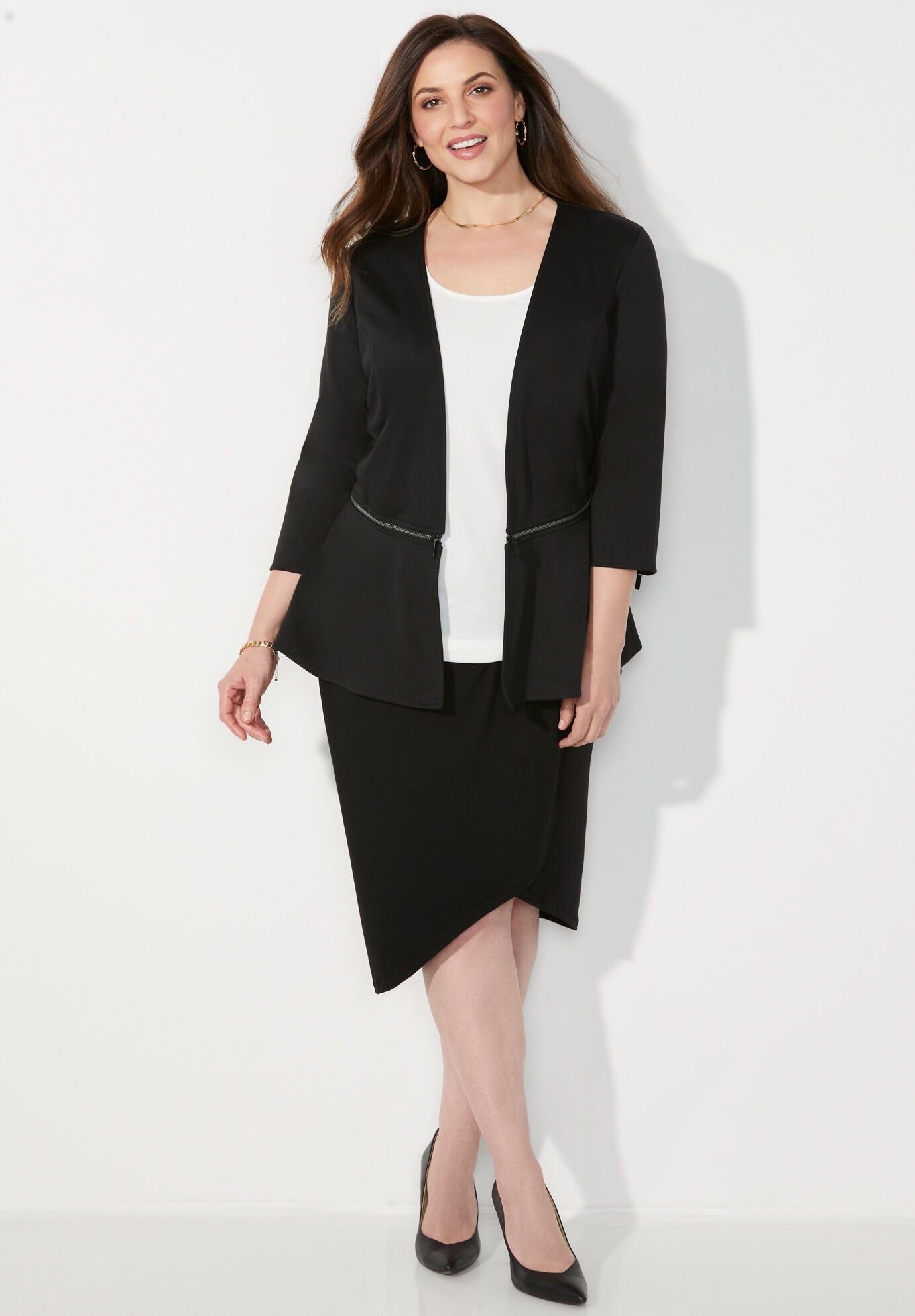 Curvy Collection Ponte Knit Peplum Blazer OneStopPlus