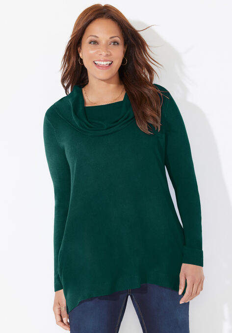 Cashmiracle™ Pullover Cowlneck, EMERALD GREEN, hi-res image number null