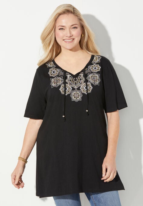 Easy Fit Peasant Tee, BLACK MEDALLION PLACEMENT, hi-res image number null
