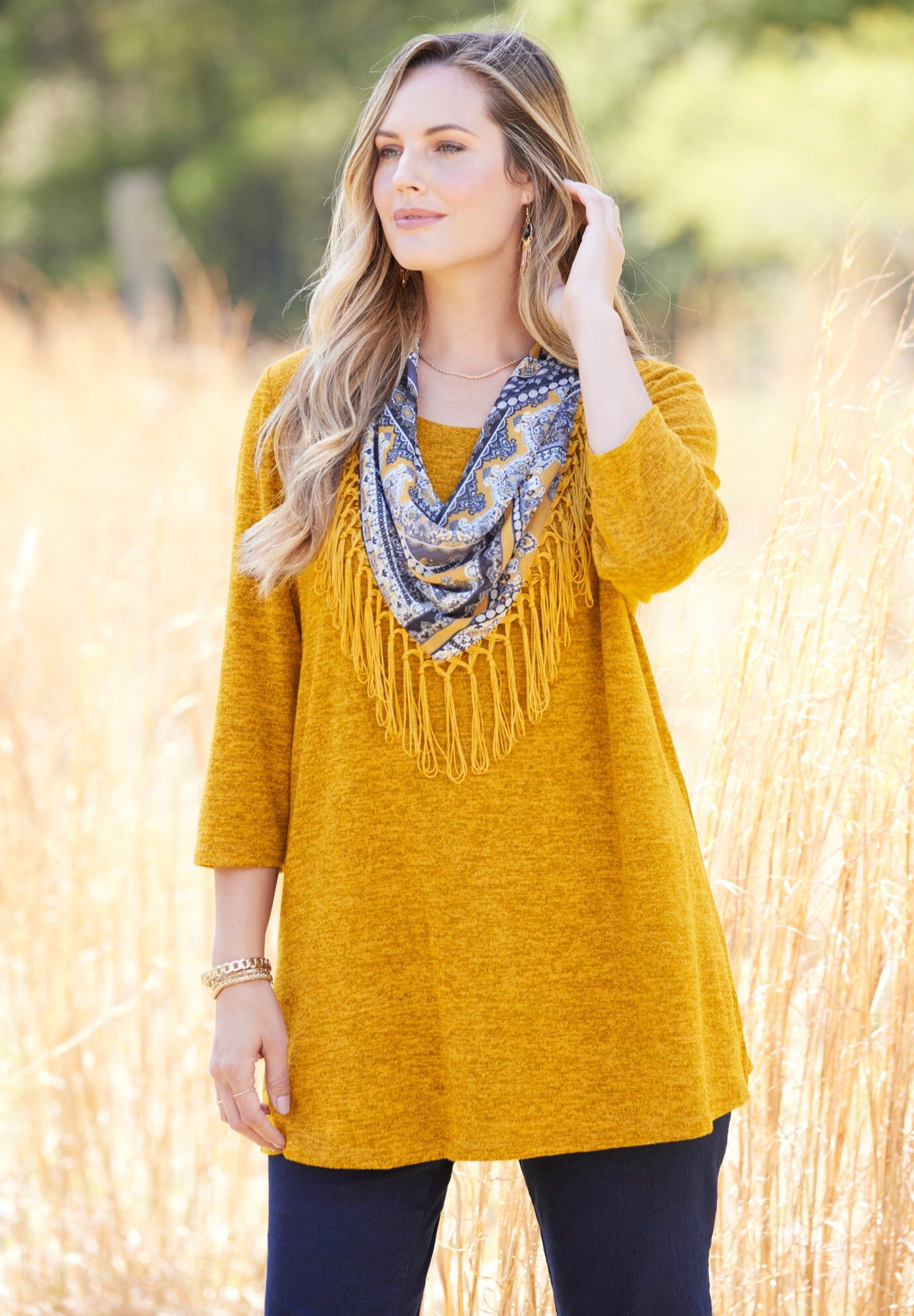 Impossibly Soft Tunic & Scarf Duet, HONEY MUSTARD, hi-res image number 0