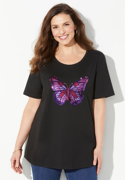 Slice of Life Sequin Tee, BLACK SEQUIN BUTTERFLY, hi-res image number null