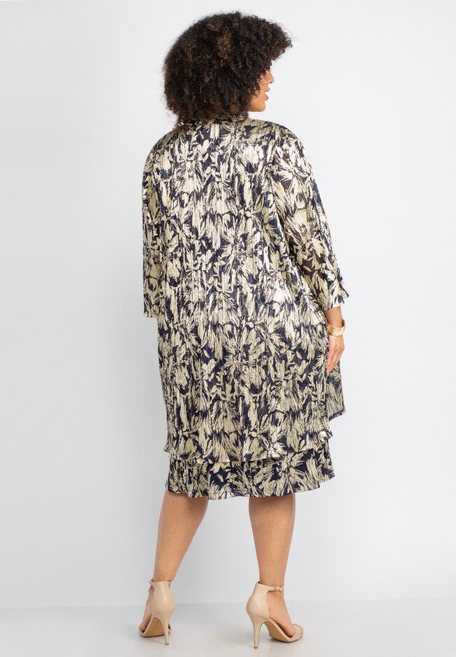 2-Piece Foil Print Jacket Dress Set, , on-hover image number null