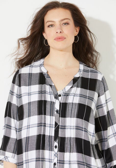 Effortless Pintuck Plaid Tunic, , alternate image number null