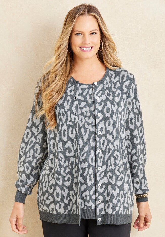 Liz&Me® Lurex Stripe Cardigan, GREY ANIMAL, hi-res image number null