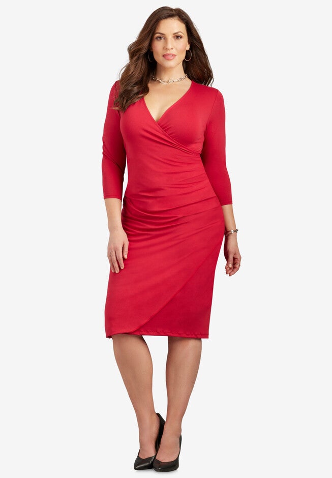 Curvy Collection Wrap Dress, CLASSIC RED, hi-res image number null