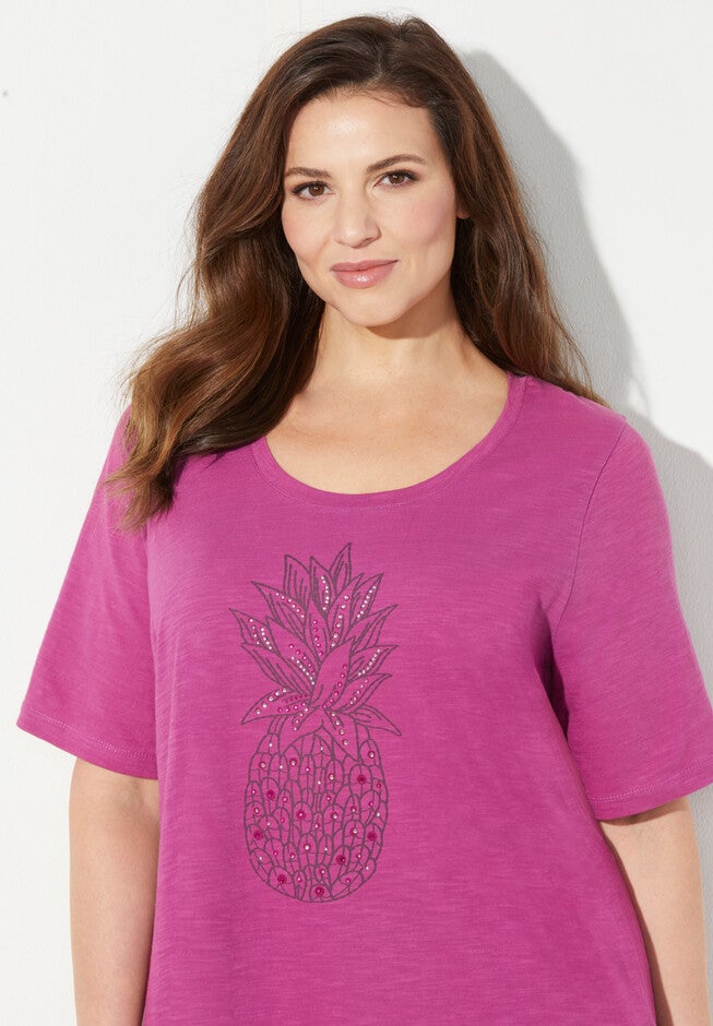 Slub Knit Graphic Scoopneck Tee, , alternate image number null