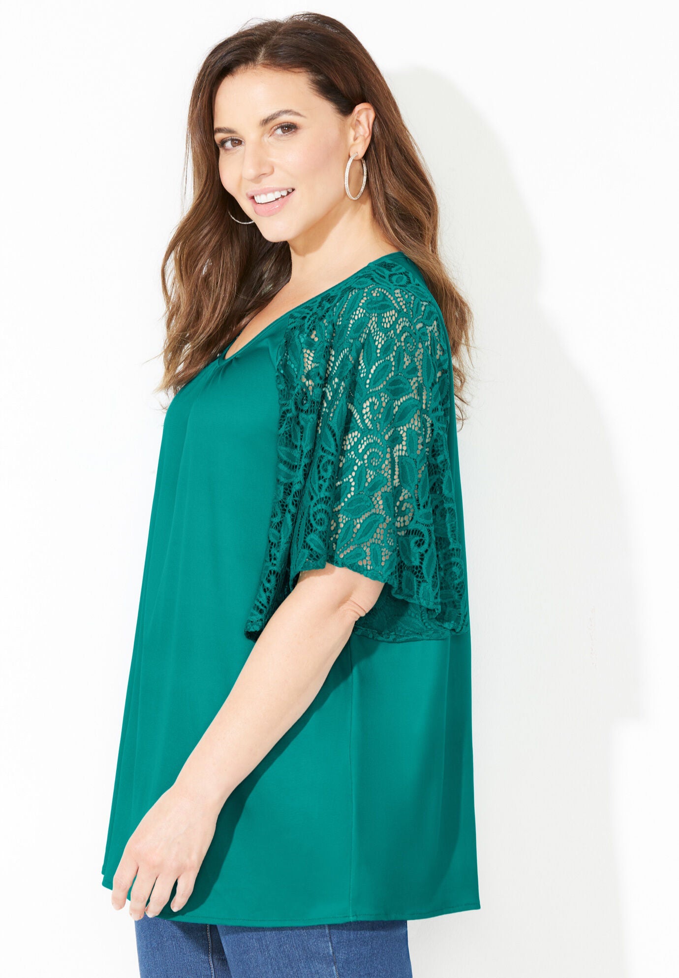 Raglan Lace Sleeve Top, , alternate image number 2