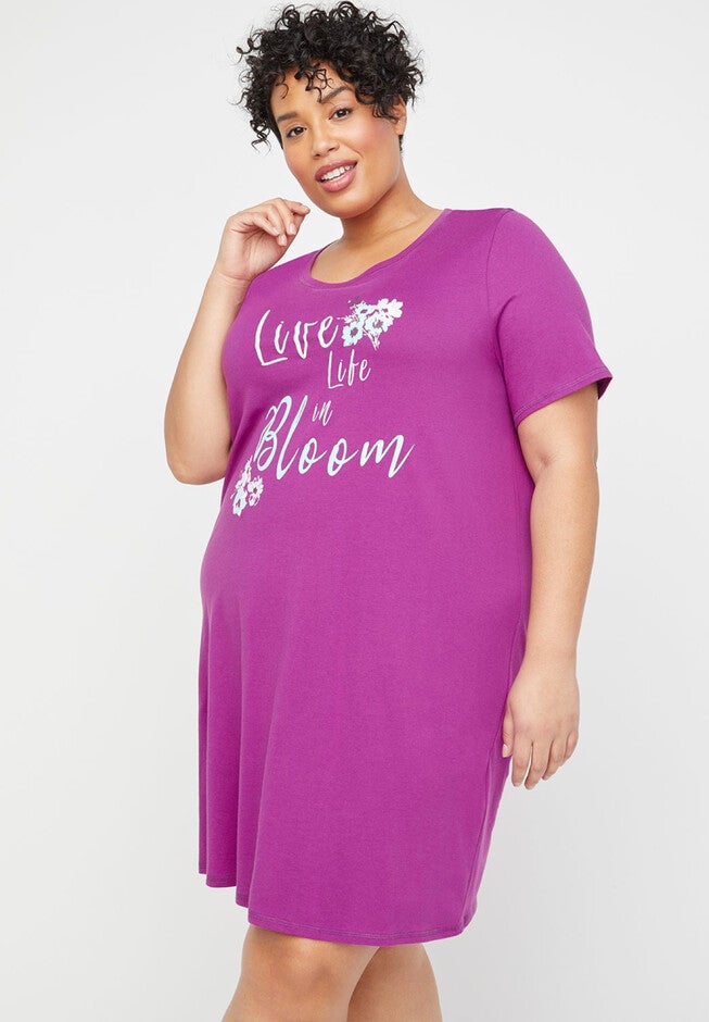 Positive Vibes Cotton Sleepshirt, PURPLE LIFE IN BLOOM, hi-res image number null
