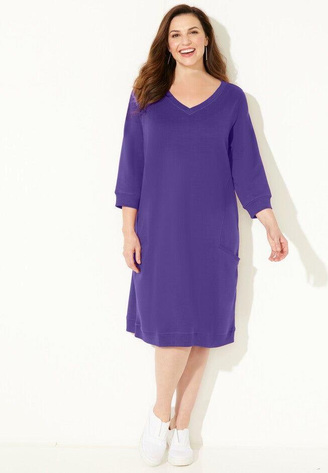 French Terry A-Line Dress, DARK VIOLET, hi-res image number 0