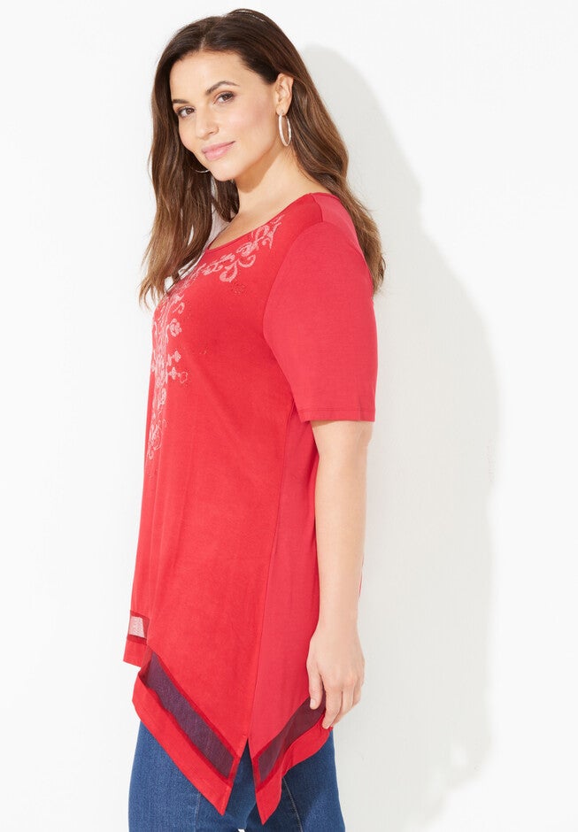 Mesh Hem Shark-Bite Top, , alternate image number null