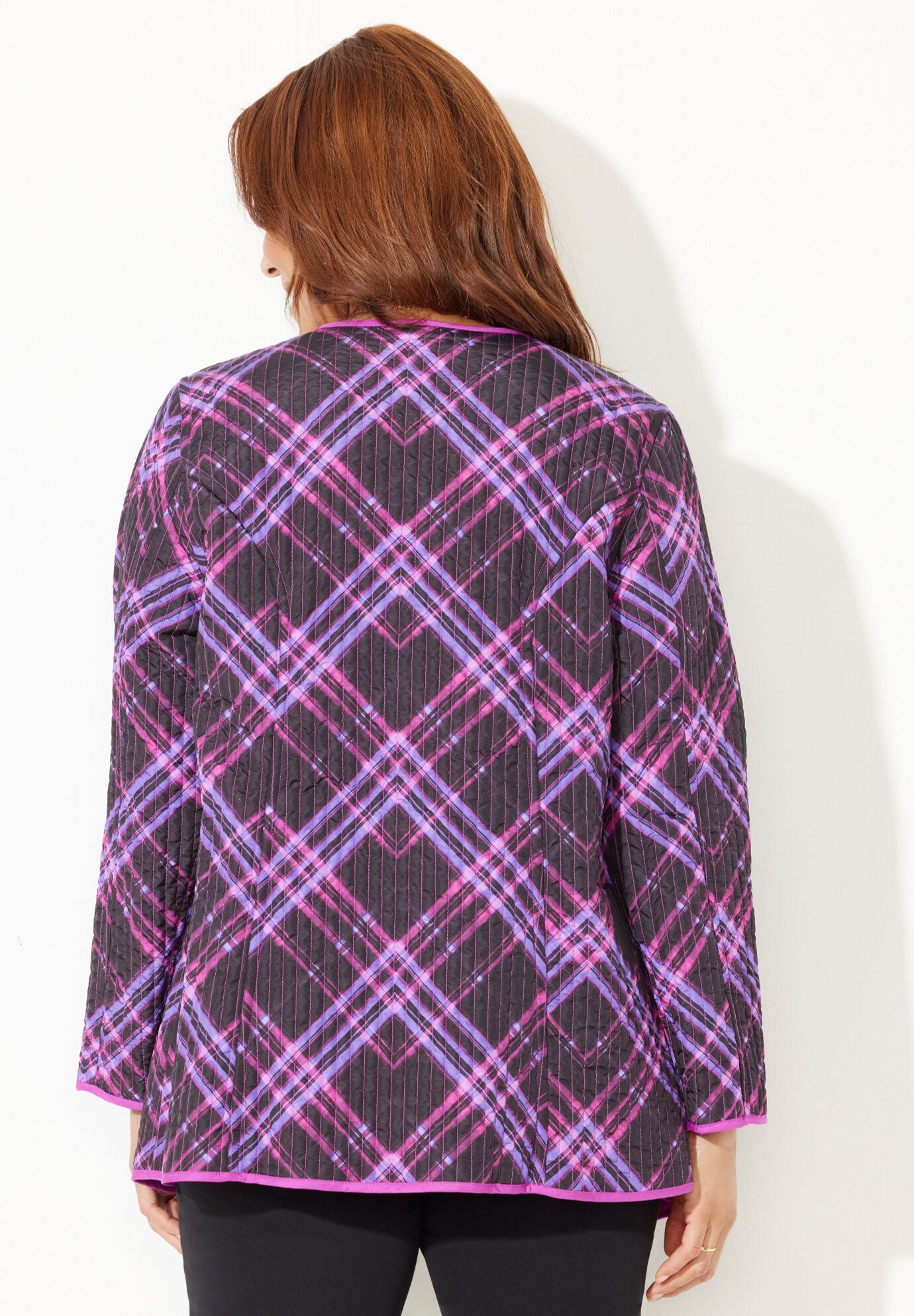 Reversible Quilted Jacket, BERRY PINK PLAID, alternate image number 3