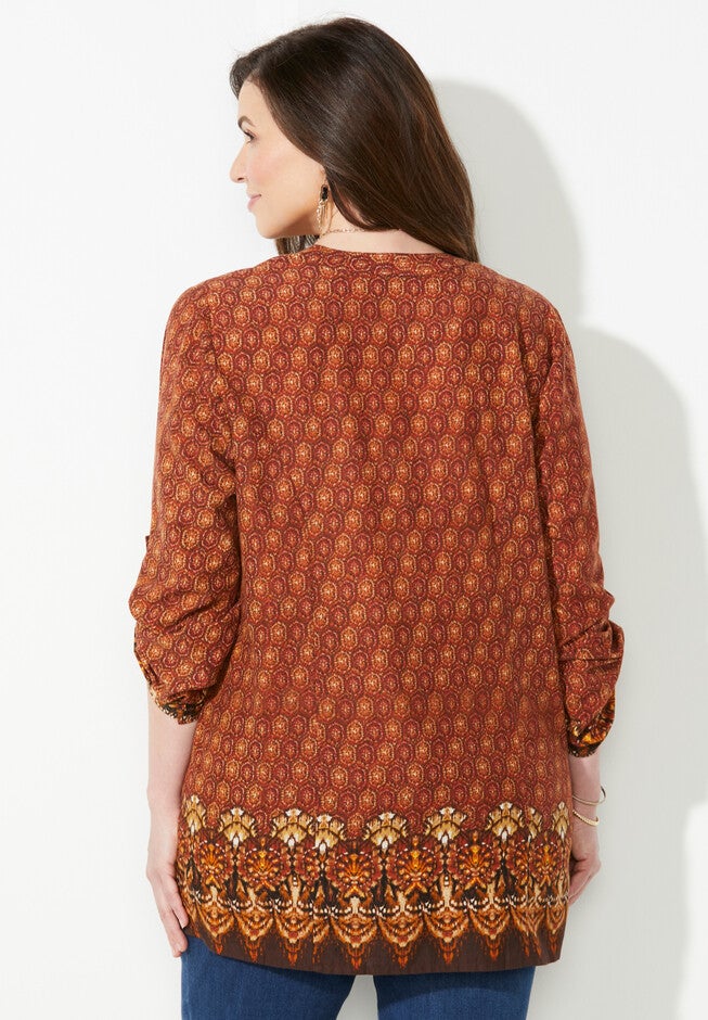 Mandarin Collar Pintuck Shirt, , on-hover image number null