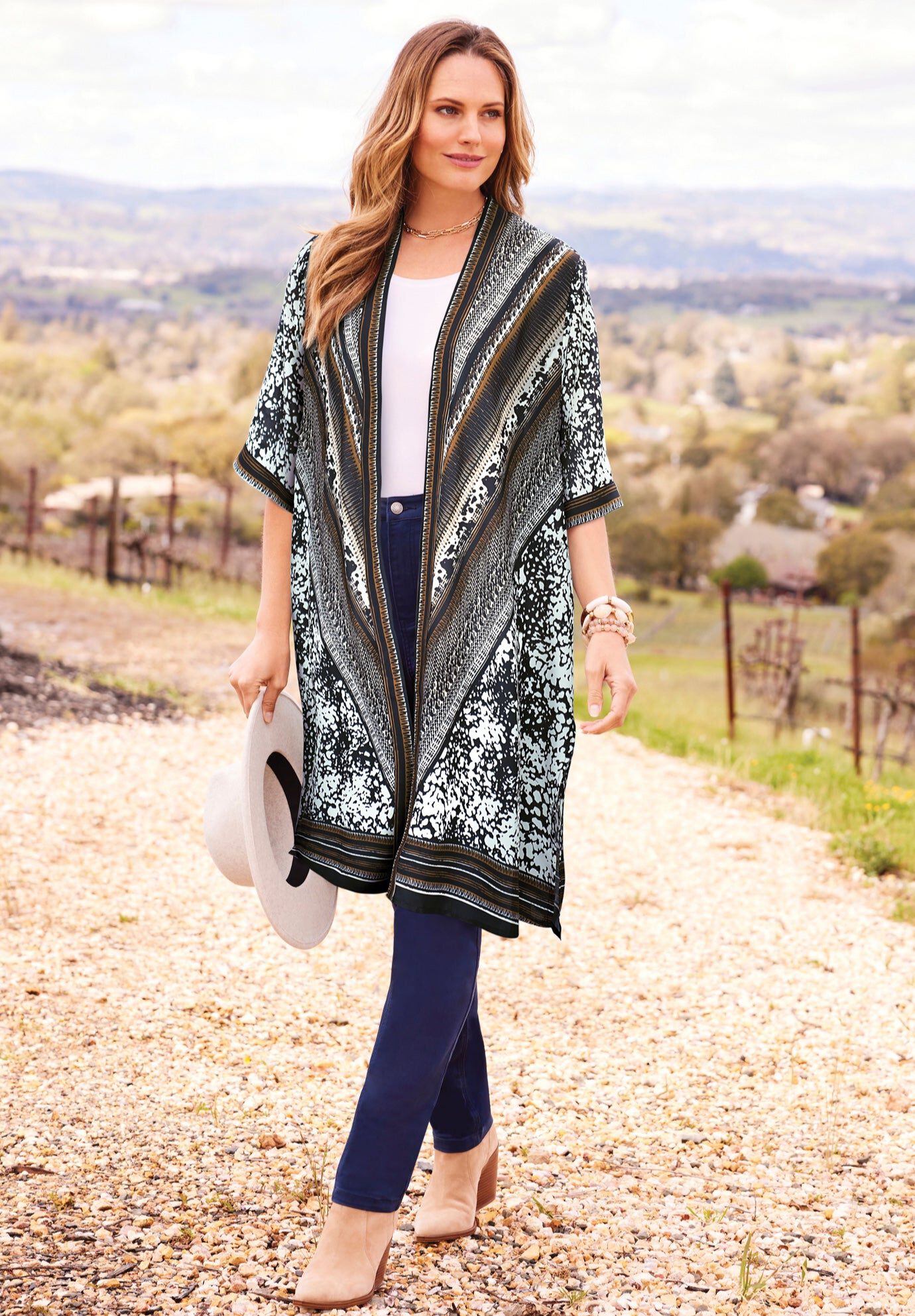 Luxe Georgette Long Kimono, CHEVRON ANIMAL, hi-res image number 0