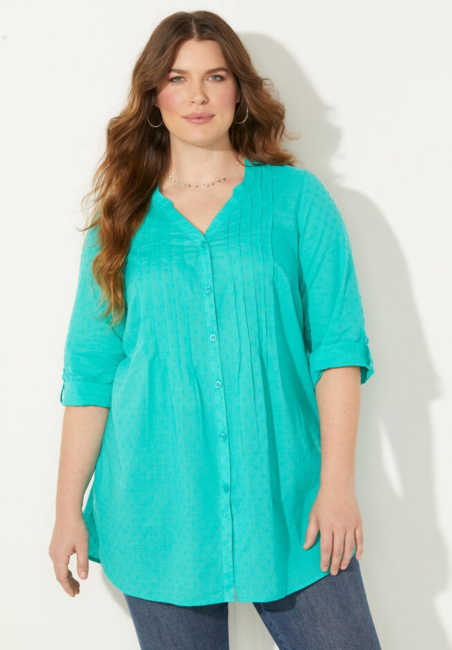 Swiss Dot Pintuck Blouse, AQUA SEA, hi-res image number null