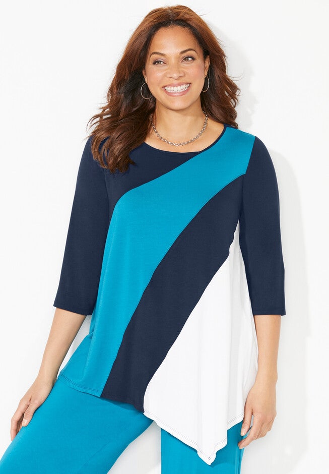 AnyWear Colorblock Angled Tunic, NAVY COMBO, hi-res image number null