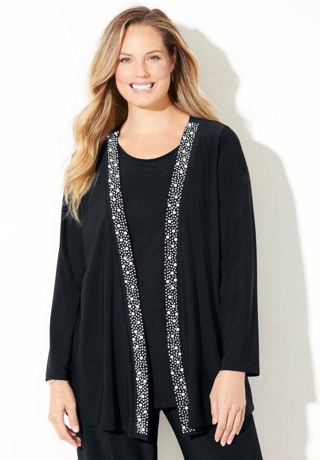 Beaded Trim 3-Piece Jacket Pant Set, , alternate image number null
