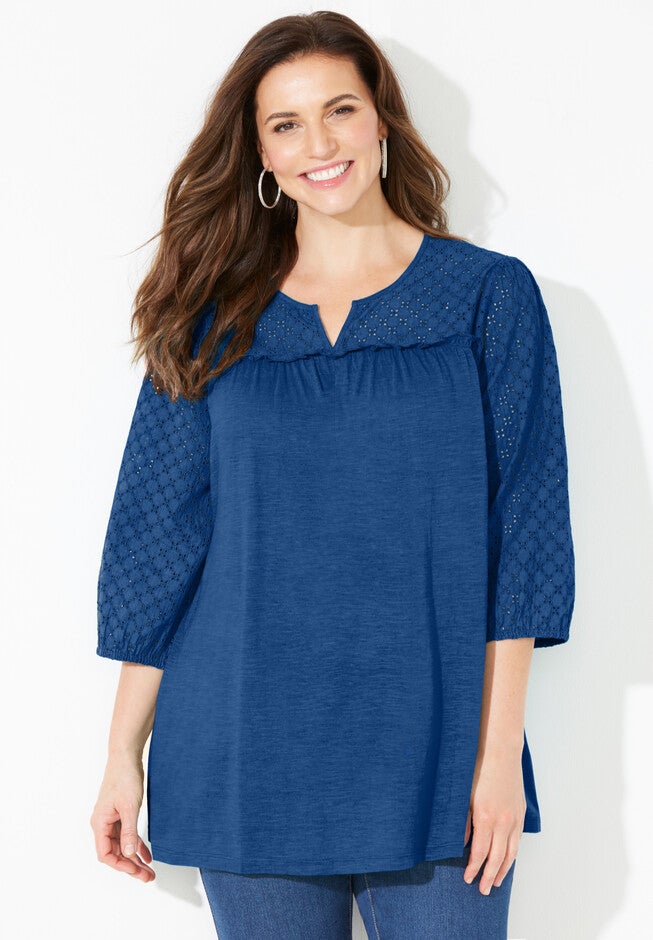 Eyelet Trim Top, ROYAL NAVY, hi-res image number null