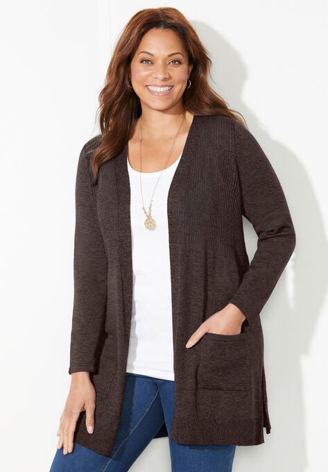 Marled Sweater Cardigan, COFFEE BEAN, hi-res image number null
