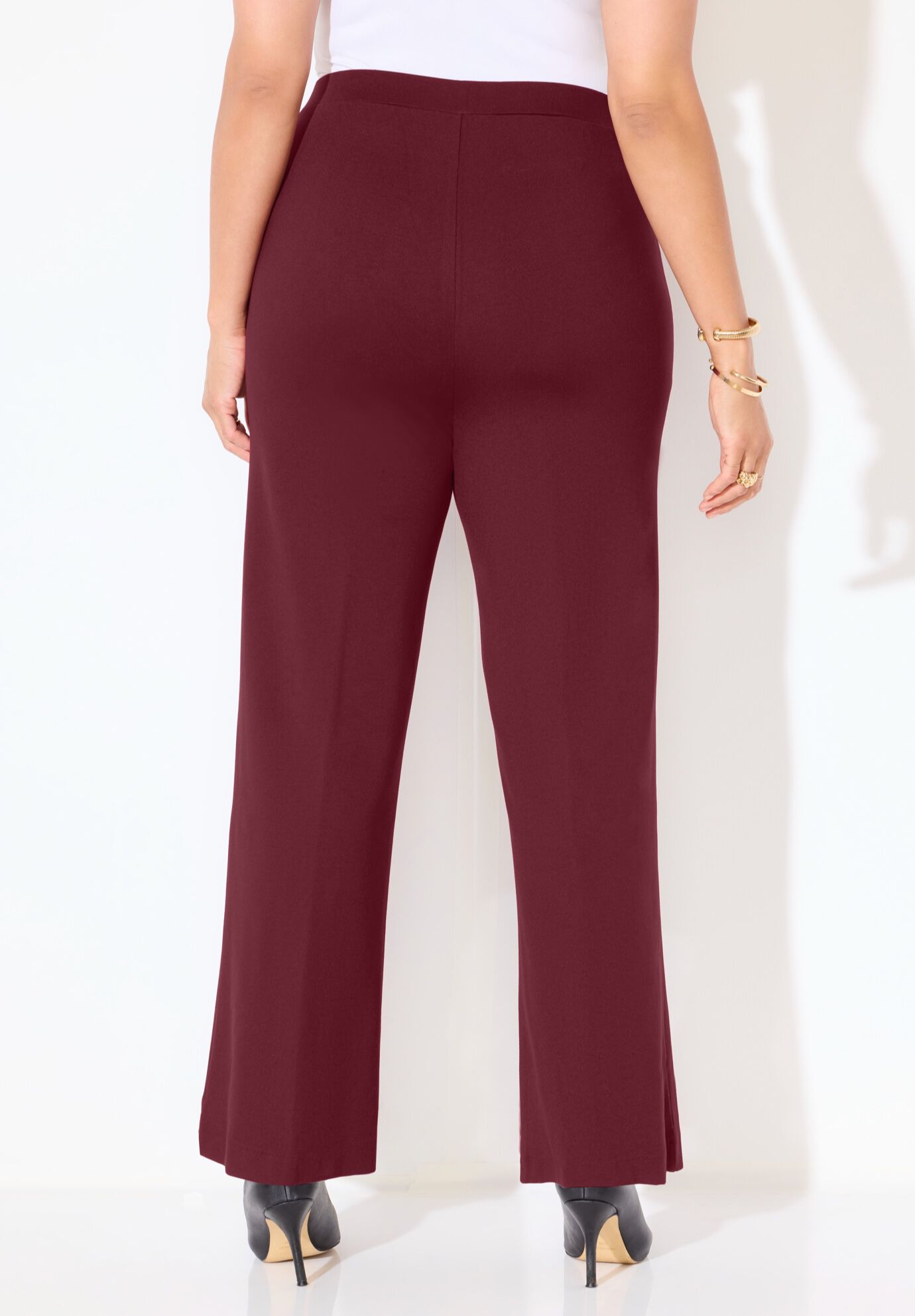 Ponte Wide Leg Pant, RICH BURGUNDY, alternate image number 3