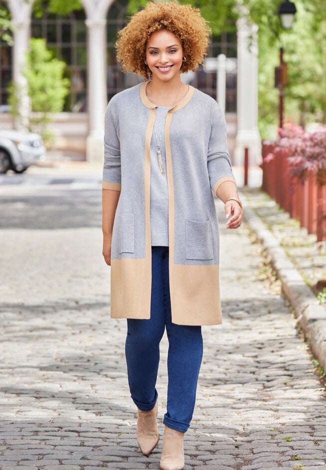 Liz&Me® Coatigan, MEDIUM HEATHER GREY COLORBLOCK, hi-res image number null