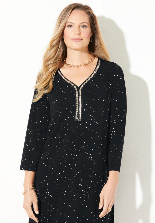 Metallic Dot Shark-Bite Dress, , alternate image number null