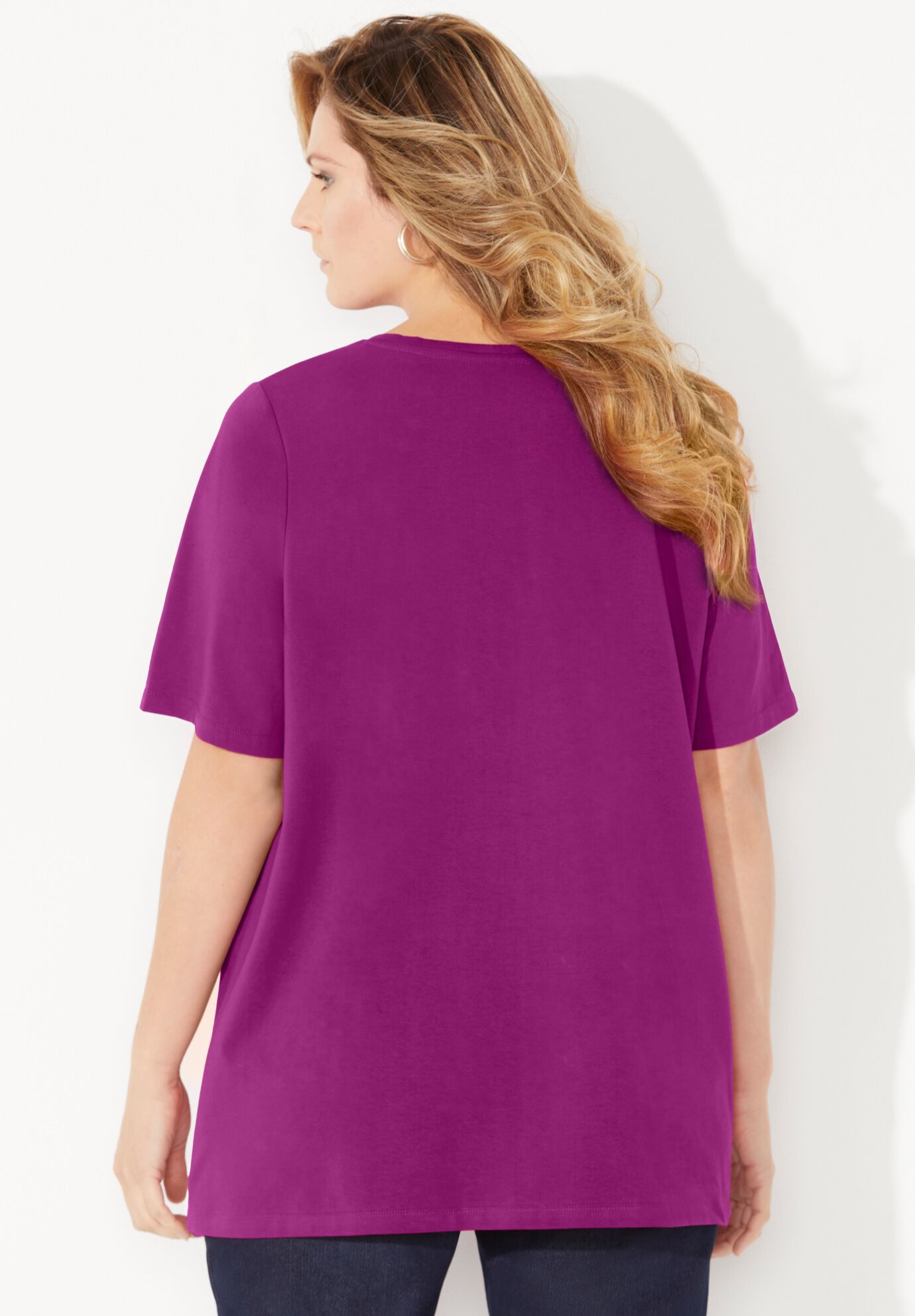 Suprema&reg; Embroidered Notch-Neck Tee, BERRY PINK, on-hover image number 1