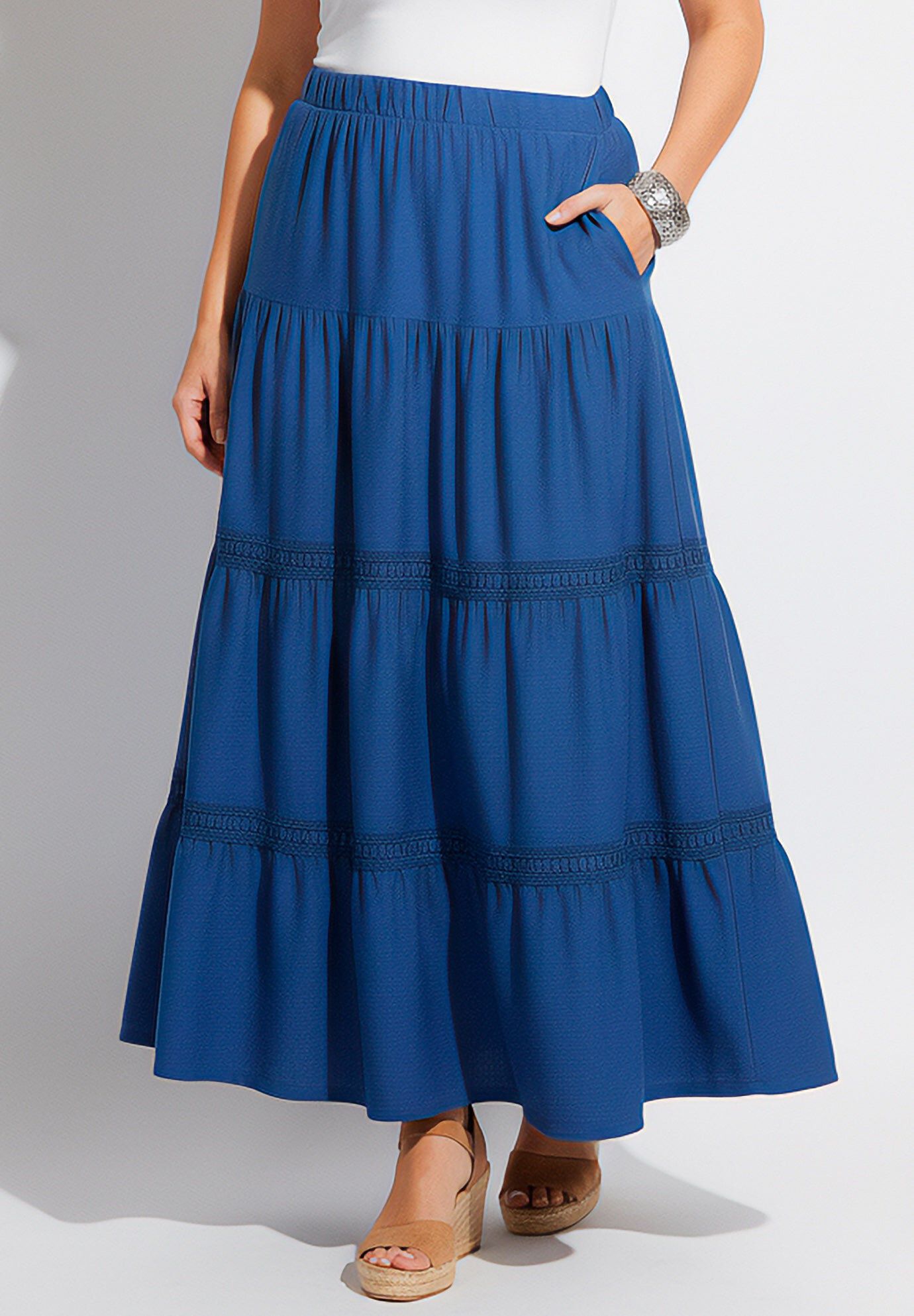 Knit Gauze Tiered Skirt, ROYAL NAVY, hi-res image number 0