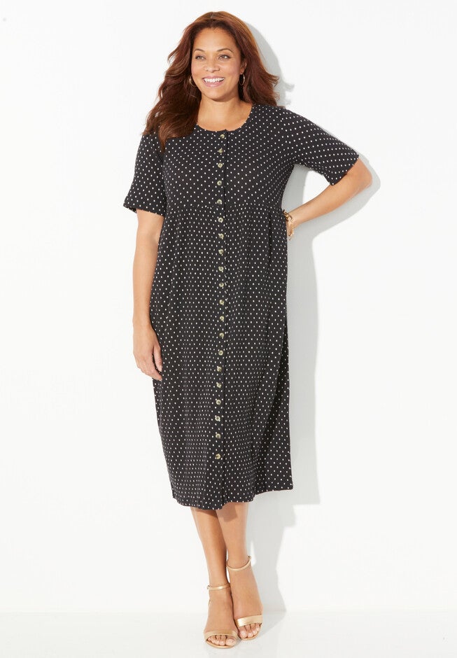 Garden Party Gauze Midi Dress, BLACK POLKA DOTS, hi-res image number 0