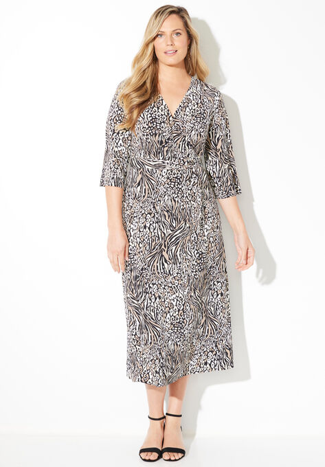 Classic Faux Wrap Dress, ANIMAL PRINT, hi-res image number null