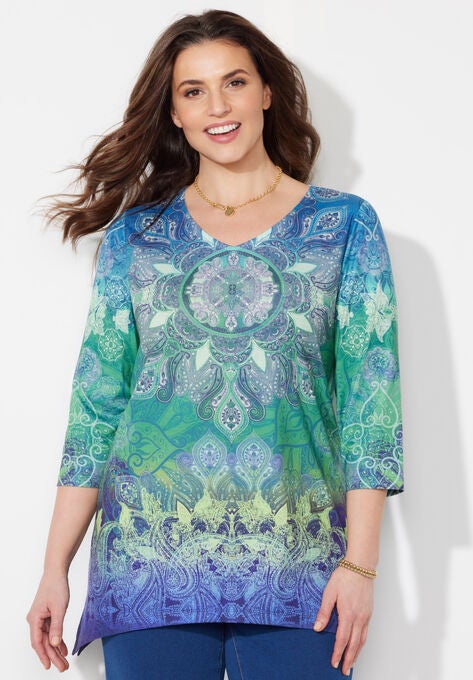 Artistry V-Neck Tunic, DARK SAPPHIRE OMBRE MEDALLION, hi-res image number null