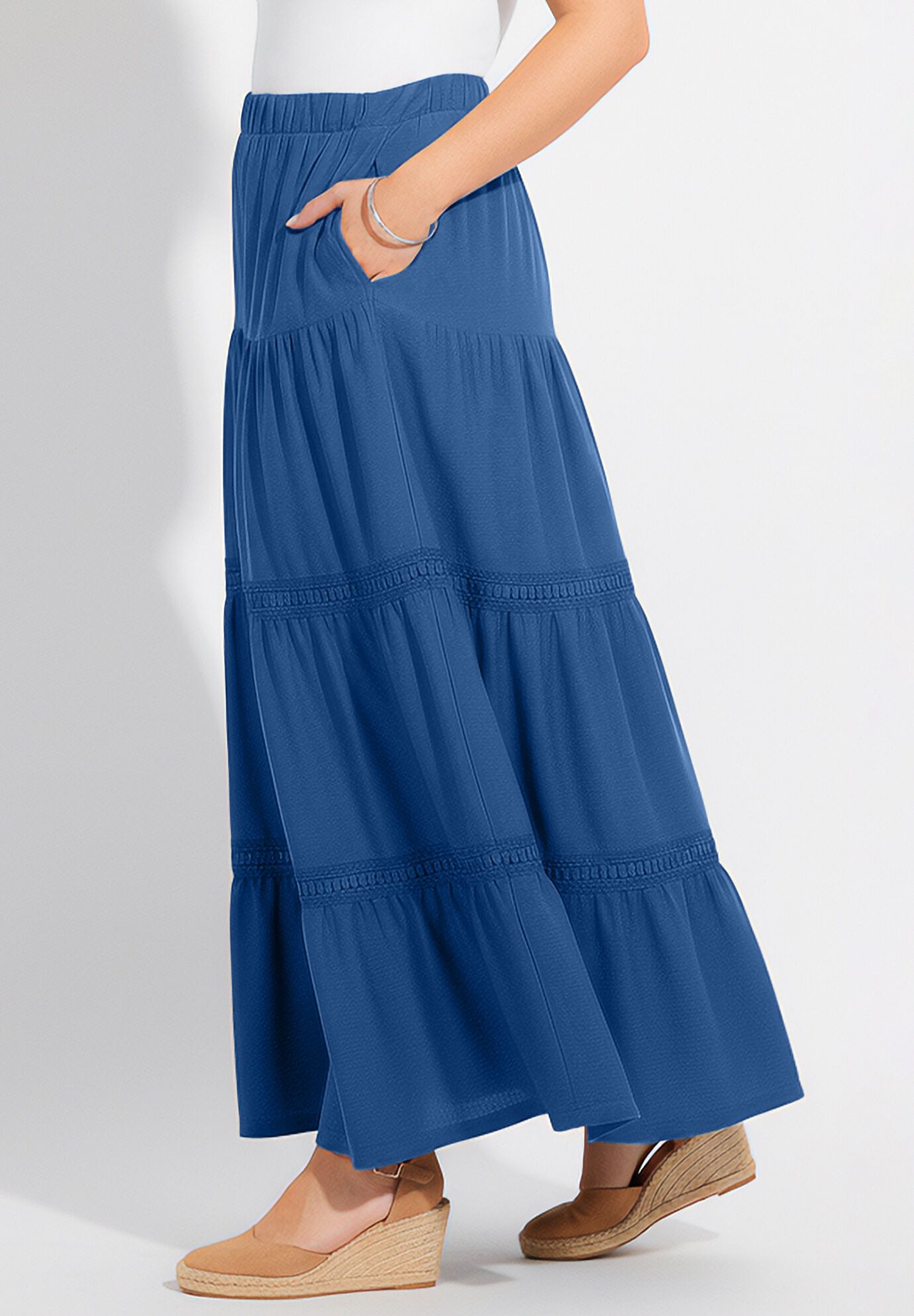 Knit Gauze Tiered Skirt, ROYAL NAVY, alternate image number 3