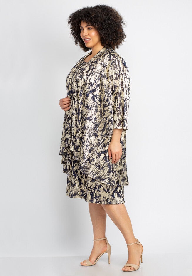 2-Piece Foil Print Jacket Dress Set, , alternate image number null