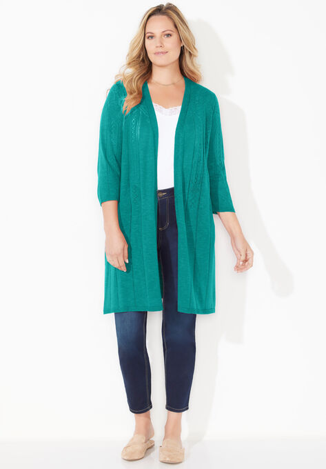 Pointelle Stitch Cardigan, WATERFALL, hi-res image number null