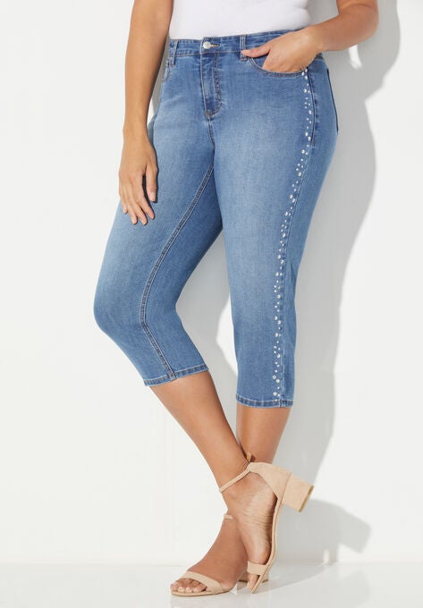 Sparkle Trim Jean Capri, CASINO WASH, hi-res image number null