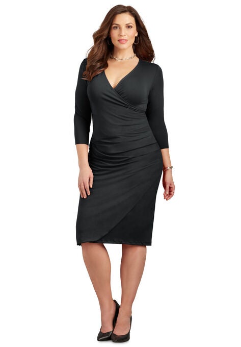Curvy Collection Ruffle Wrap Dress, BLACK, hi-res image number null