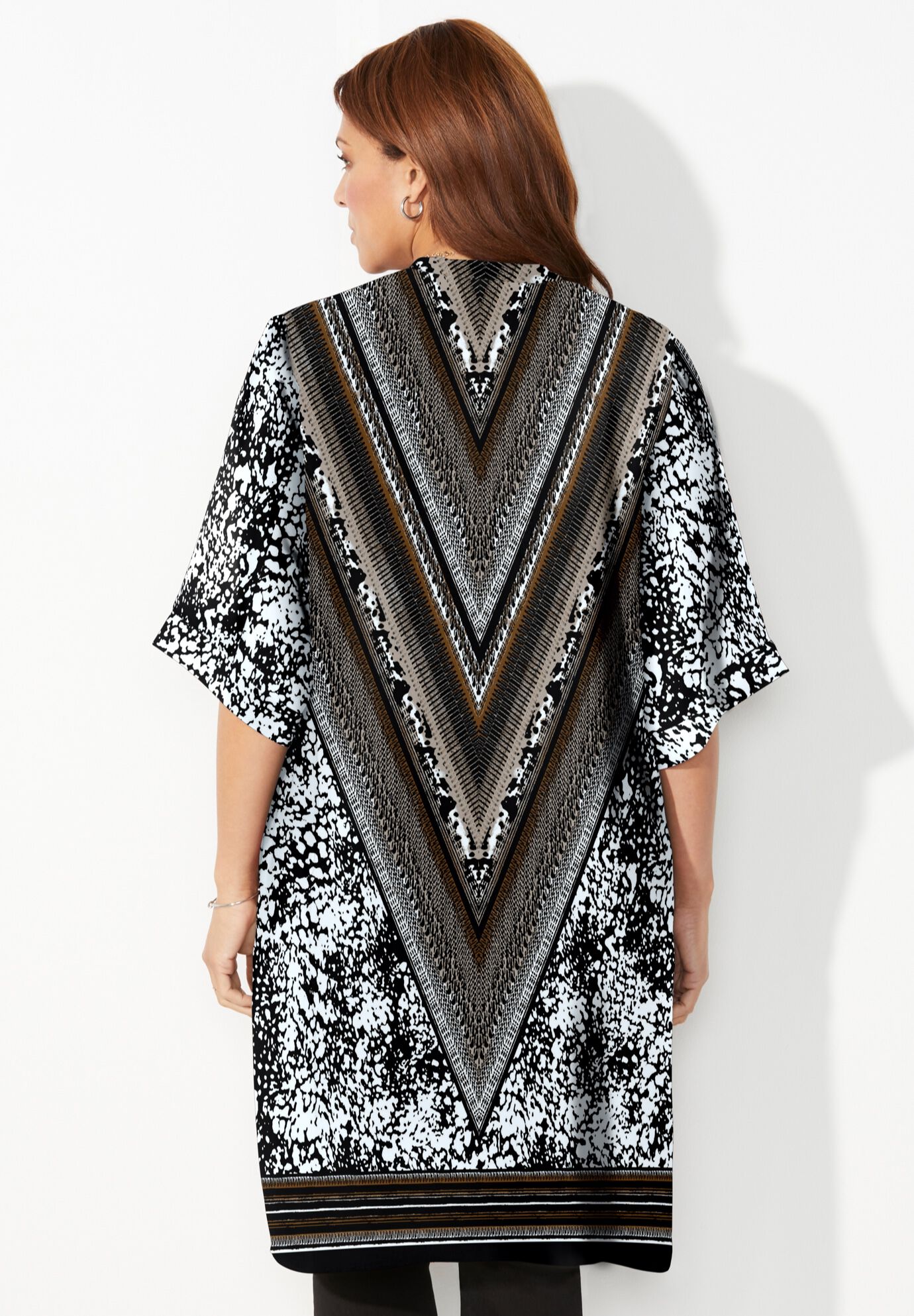 Luxe Georgette Long Kimono, CHEVRON ANIMAL, on-hover image number 1