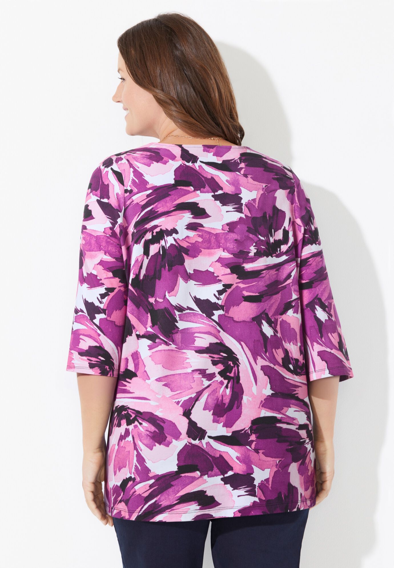 Ultra-Soft Square-Neck Tee, PINK FLORAL, on-hover image number 1