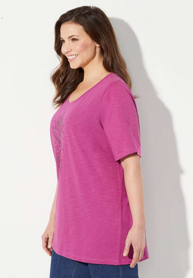 Slub Knit Graphic Scoopneck Tee, , alternate image number null