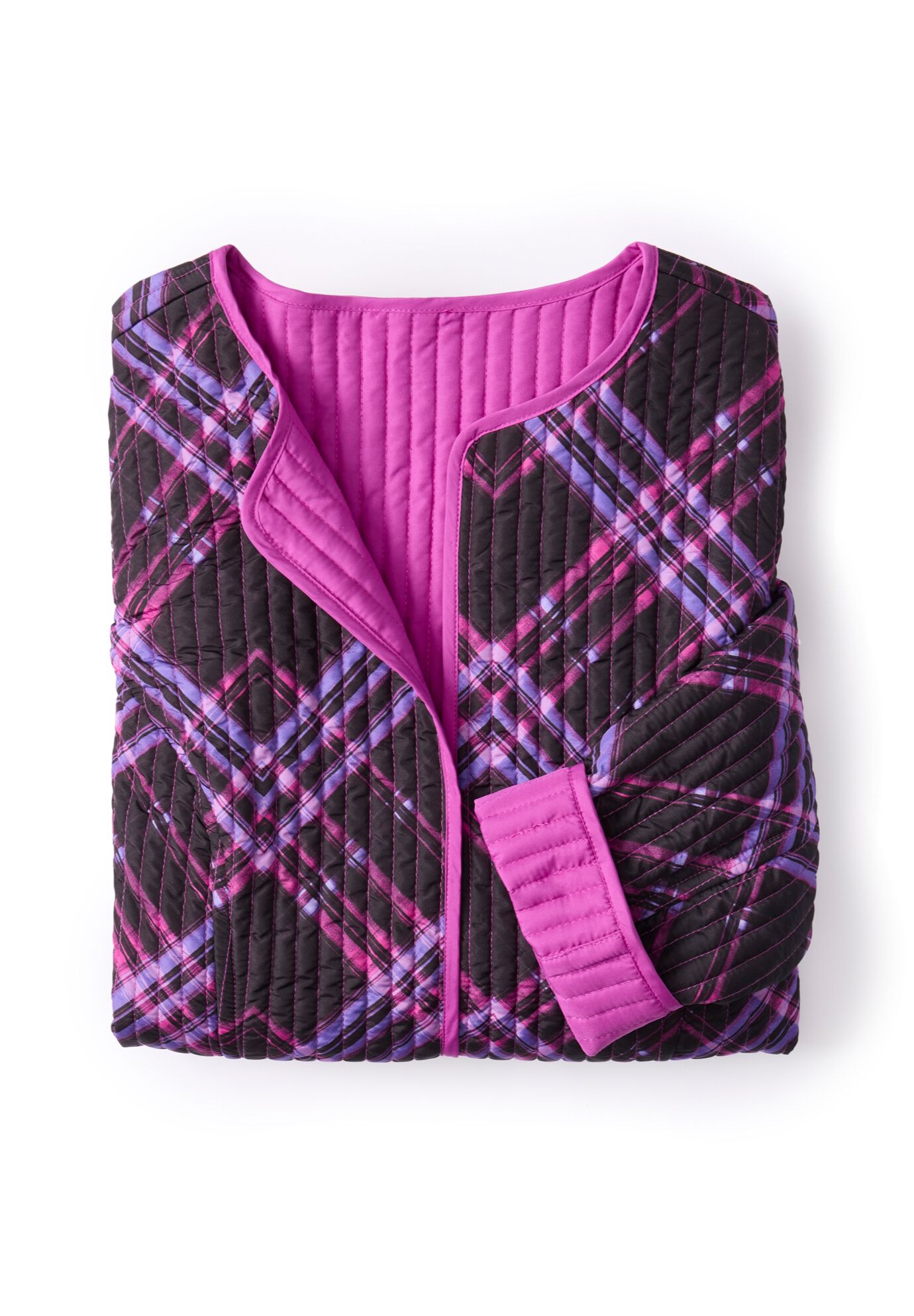 Reversible Quilted Jacket, BERRY PINK PLAID, alternate image number 2