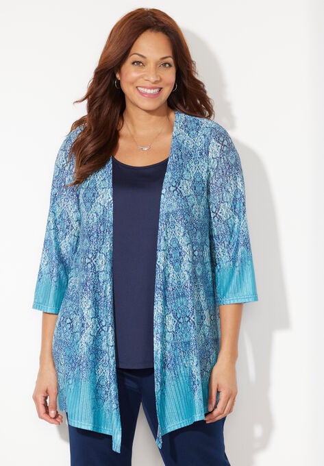 Harmony Knit Herringbone Cardigan, WATERFALL TAPESTRY BORDER, hi-res image number null