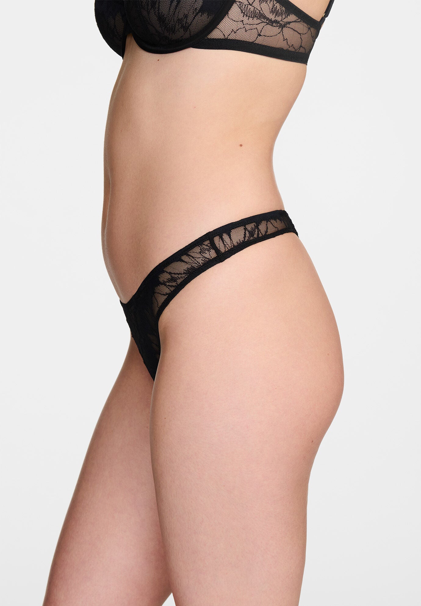 The Thong- Floral Lace, BLACK, alternate image number 3
