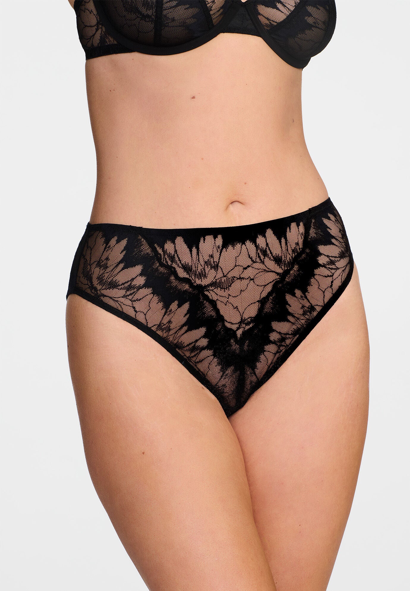 The Highwaist- Floral Lace, BLACK, on-hover image number 1