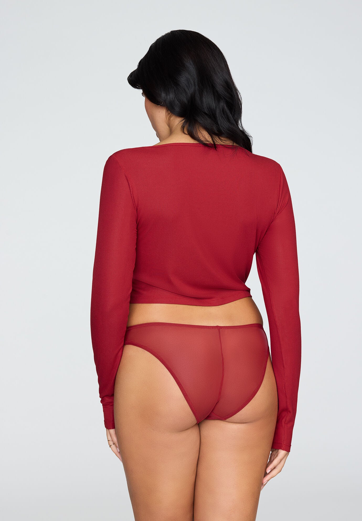 The Cropped Cardigan - Modal Silk Rib, SCARLET, alternate image number 3