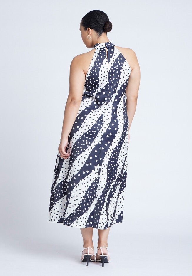 High Neck Bias Printed Maxi Dress, DOT REMIX, on-hover image number null