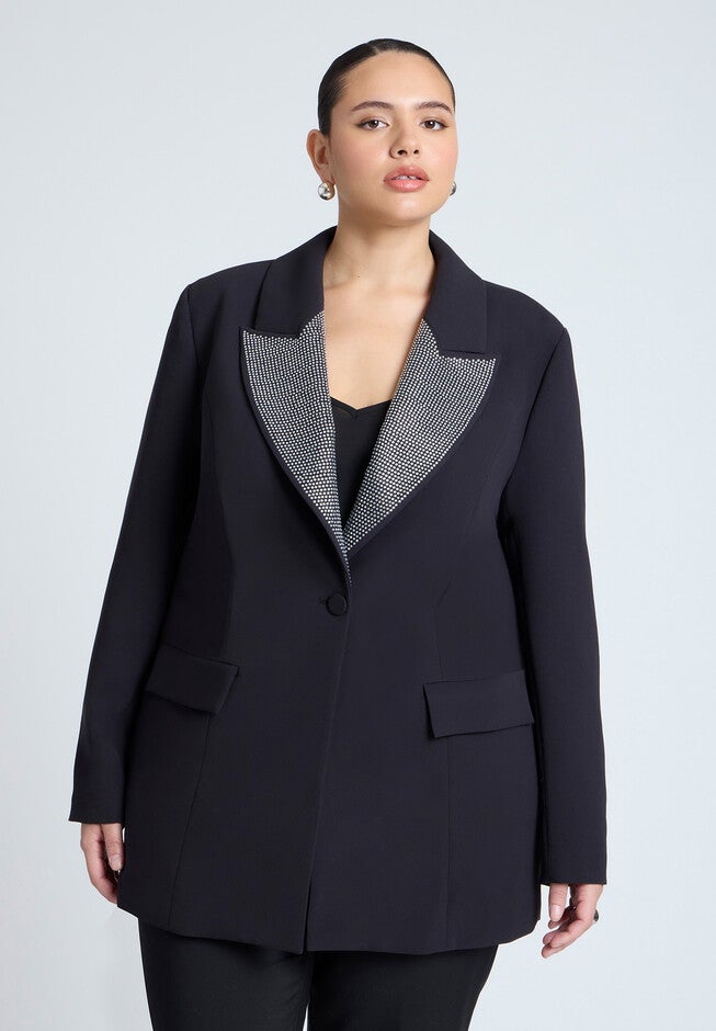 Embellished Lapel Oversized Blazer, BLACK ONYX, on-hover image number null