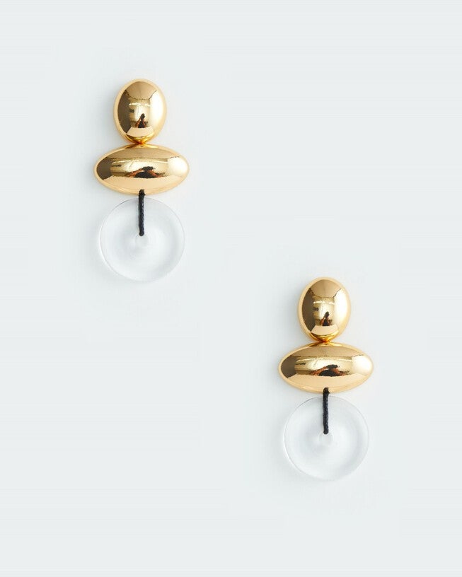 Round Clear Drop Earring, GOLD AND CLEAR, hi-res image number null