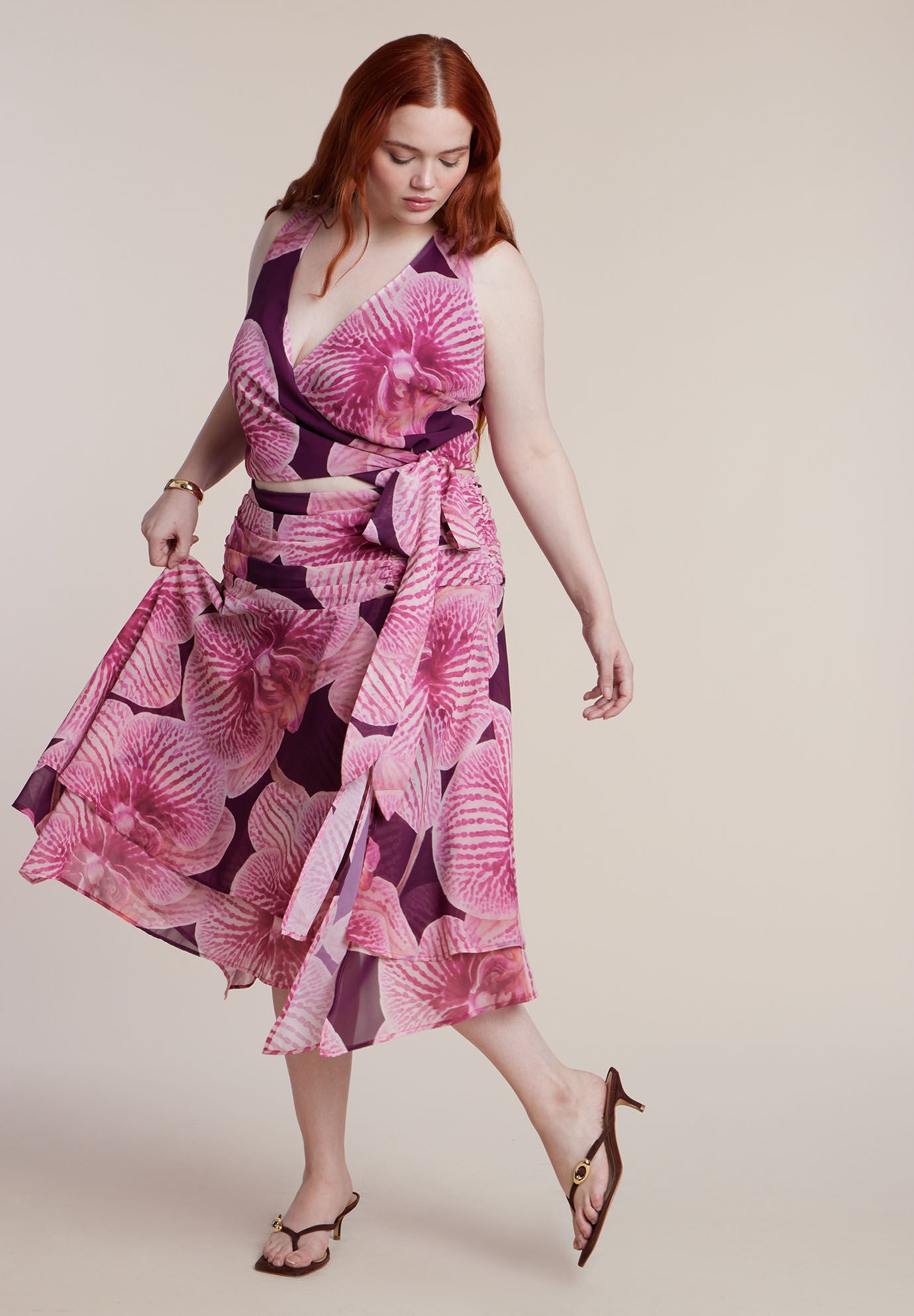 Asymmetric Shirred Midi Skirt